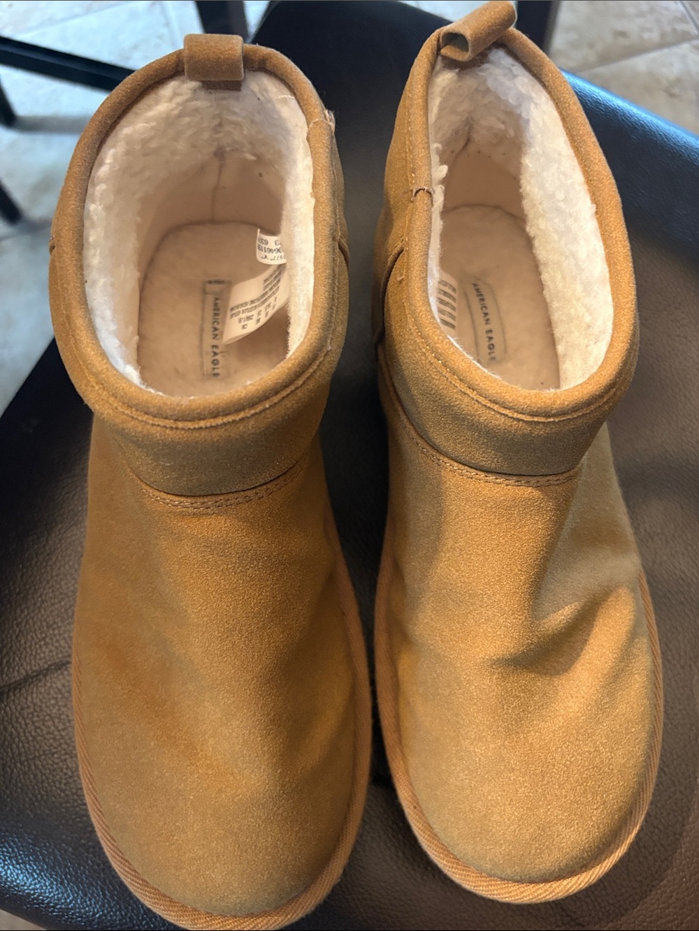 American Eagle Tan Suede Shearling-women’s Lined Ankle Boots